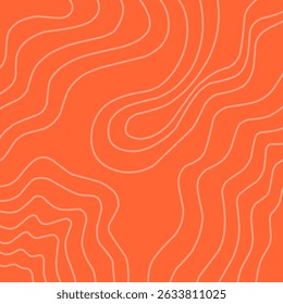 Abstract topographic style pattern. Smooth seamless raw salmon pattern. Minimalist modern Japanese art. Warm coral orange background