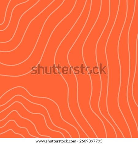 Abstract topographic style pattern. Smooth seamless raw salmon pattern. Minimalist modern Japanese art. Warm coral orange background