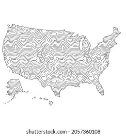 Abstract topographic style USA + Hawai + Alaska map design. Vector Illustration
