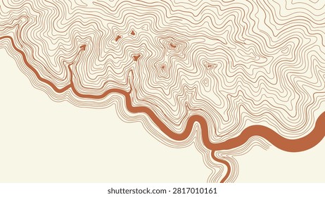 Abstract topographical contour map background with flowing river path topography elevation landscape cartography