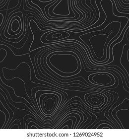 Abstract topography. Actual topography map. Dark seamless design, terrific tileable isolines pattern. Vector illustration.