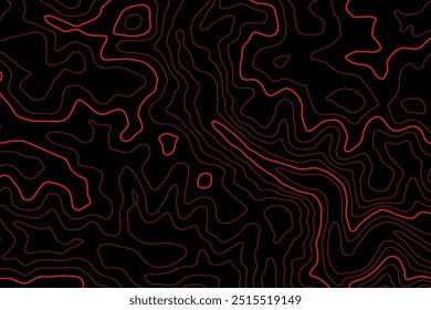 abstrakte Topographie schwarzer Hintergrund mit roten Konturlinien
