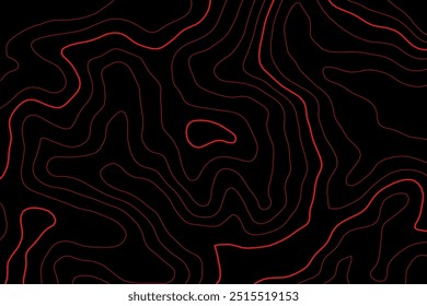 abstract topography black background with red contour lines