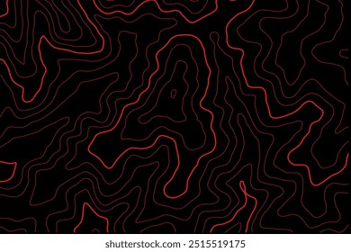 abstract topography black background with red contour lines
