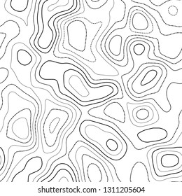 Abstract topography. Black and white seamless design. Creative tileable isolines pattern. Vector illustration.