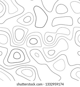 Abstract topography. Black and white seamless design. Pleasant tileable isolines pattern. Vector illustration.