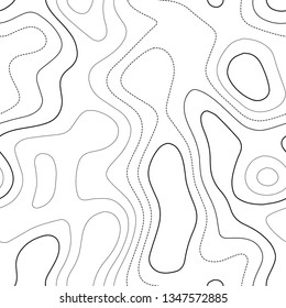 Abstract topography. Black and white seamless design. Emotional tileable isolines pattern. Vector illustration.