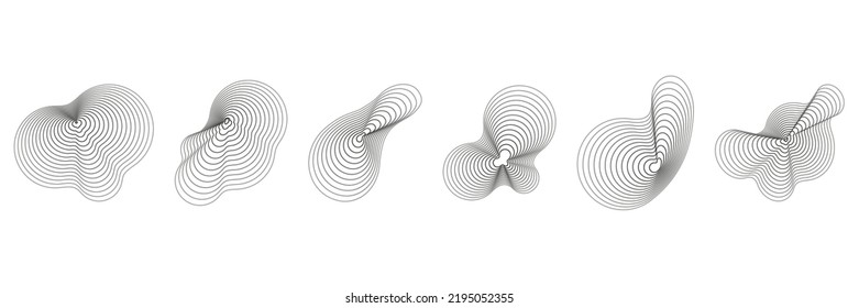 Abstract topography circles. Organic texture shapes. Vector outline illustrations set.
