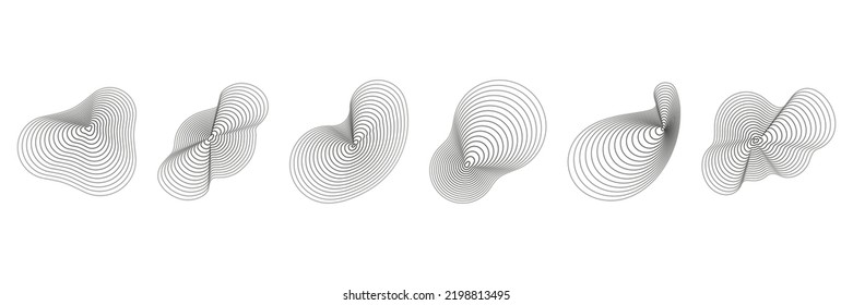 Abstract topography circles. Organic texture shapes. Vector outline illustrations set.