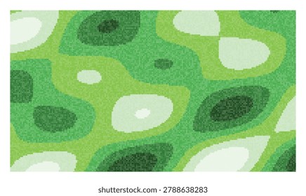 Abstract topography, contour lines, varying shades of green, pixelated texture, unique background design.