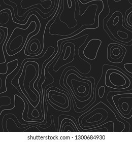 Abstract topography. Dark seamless design. Breathtaking tileable isolines pattern. Vector illustration.