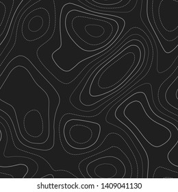 Abstract topography. Dark seamless design. Extraordinary tileable isolines pattern. Vector illustration.