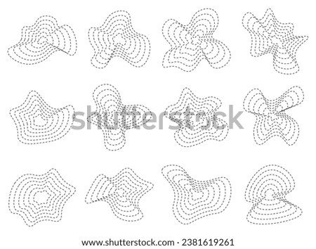 Abstract topography dot lines circles. Organic texture shapes. Vector topographic with dotted lines illustrations set