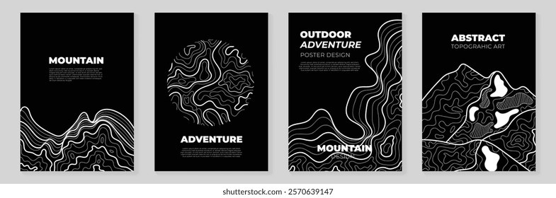 Abstract Topography line poster vector set. Mountain terrain map background with abstract shape line texture. Design illustration for wall art, fabric, packaging, web, banner, wallpaper, card.