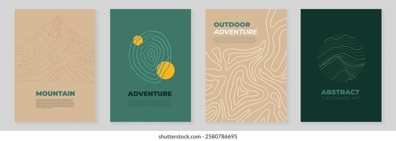 Abstract Topography line poster vector set. Mountain terrain map background with abstract shape line texture. Design illustration for wall art, fabric, packaging, web, banner, wallpaper, card.