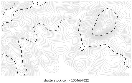 abstract topography map with contour dash line in black and white color