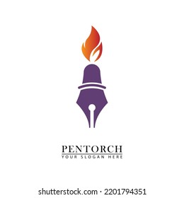 abstract torch pen icon logo. Torch pen logo, torch pen logo and educational torch pen logo vector design.