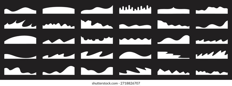Las Abstractas siluetas de borde rasgado crean un divisor versátil y una colección de borde. Las Formas orgánicas añaden textura y contraste a los diseños modernos. Perfecto para carteles de Anuncios, superposiciones y diseños creativos.