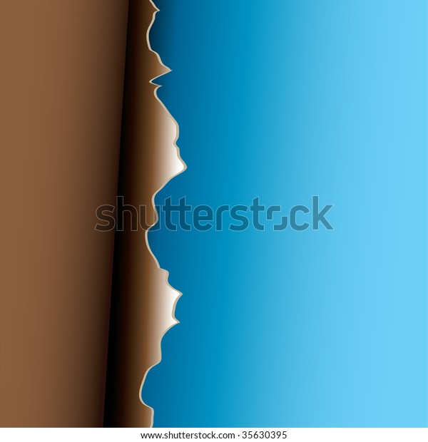Abstract\
torn page with paper peel and blue\
background