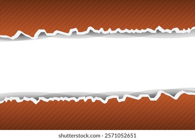 Abstract torn paper frame design featuring a bold orange striped background with a clean white center. This vector illustration is perfect for creative templates, modern design projects.