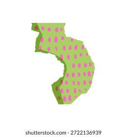 Forma de papel rasgado abstrato apresentando bordas verdes irregulares e pontos polka rosa vibrante, criando uma superfície dinâmica adequada para fundos criativos e elementos de design gráfico