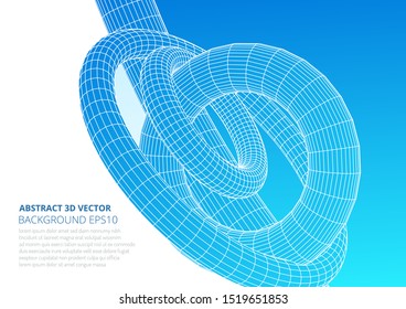 Abstract toroidal volumetric figures. The structure of geometric shapes. Optical illusion of volume. The intersection and overlap of 3D objects. Vector image for your design.