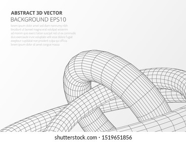 Abstract toroidal volumetric figures. The structure of geometric shapes. Optical illusion of volume. The intersection and overlap of 3D objects. Vector image for your design.