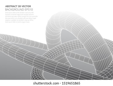 Abstract toroidal volumetric figures. The structure of geometric shapes. Optical illusion of volume. The intersection and overlap of 3D objects. Vector image for your design.