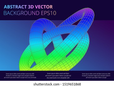 Abstract toroidal volumetric figures. The structure of geometric shapes. Optical illusion of volume. The intersection and overlap of 3D objects. Vector image for your design.