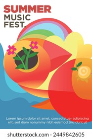 concepto abstracto de pájaro tropical de la música. festival de música de verano Plantilla póster Ilustración vectorial