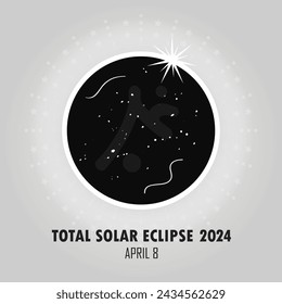 Abstract total solar eclipse poster - Black moon completely blocking the face of the sun with white halo corona and the outer atmosphere rays on gray gradient background