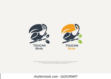 Abstract Toucan Bird cartoon character. Cute toucan flat vector isolated on white. South America fauna. Guinea pig icon, logo Illustration and Silhouette with two color variation logo 