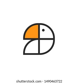 Abstract toucan bird or parrot logo, simple forms in the style of minimalism, a creative emblem for a zoo store