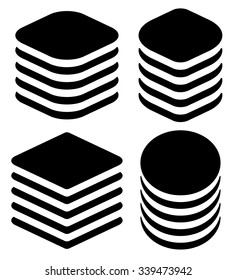 Abstract tower, stack shapes. HDD, server symbols.