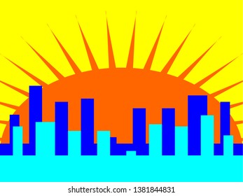 abstract Town with light from sun background