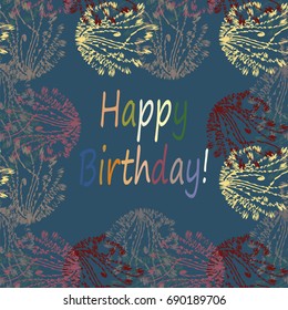 Abstract  tracery card design with doodle in bright colors.