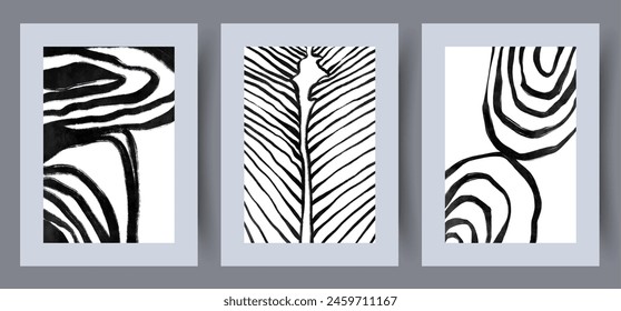 Abstract tracery shambolic illusion wall art print. Wall artwork for interior design. Set, collection. Contemporary decorative background with illusion. Printable minimal abstract tracery poster.