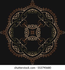 abstract tracery victorian pattern retro round shape on a black background antique rococo style decorative design