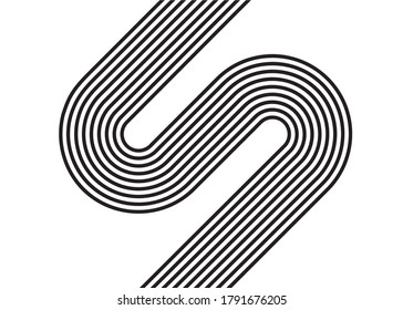 
Abstract track with curves from black curved parallel lines on a white background. Trendy vector background