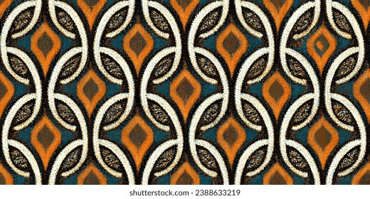 Abstract traditional folk antique graphic fabric line.Tribal embroidery stitch ikat repeat pattern. Ethnic Ikat tropical seamless pattern pastel tone. 