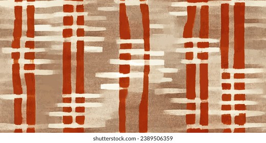 Abstract traditional folk antique graphic fabric line.Tribal embroidery stitch ikat repeat pattern. Ethnic Ikat tropical seamless pattern pastel tone. 