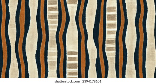 Abstract traditional folk antique graphic fabric line.Tribal embroidery stitch ikat repeat pattern. Ethnic Ikat tropical seamless patter.