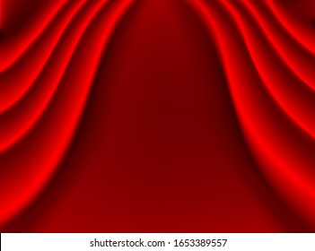 El patrón abstracto tradicional sobre fondo liso de tela de seda roja ondulada y cortina