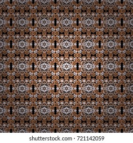 Abstract traditional seamless pattern with oriental elements in black, beige and orange colors. Classic round vintage pattern. Elegant vector ornament in classic style.