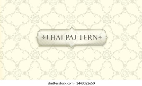 Abstract traditional Thai pattern background. Connecting flowers hand drawing line style on yellow background. Shadow effect and frame are removable.  EPS10, VECTOR, Illustration. Resolution 16:9
