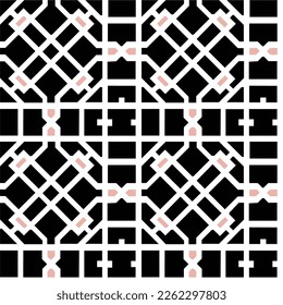 Abstract Traditional Trellis Geometric Interior Pattern Ethnic Style Minimal Luxury Design Trendy Fashion Colors Perfect for Wall Paper or Allover Fabric Print Black White Tones