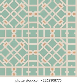 Abstract Traditional Trellis Geometric Interior Pattern Ethnic Style Minimal Luxury Design Trendy Fashion Colors Perfect for Wall Paper or Allover Fabric Print Pastel Green Background
