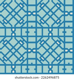 Abstract Traditional Trellis Geometric Interior Pattern Ethnic Style Minimal Luxury Design Trendy Fashion Colors Perfect for Wall Paper or Allover Fabric Print Pastel Blue Background