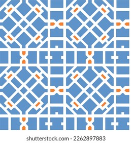 Abstract Traditional Trellis Geometric Interior Pattern Ethnic Style Minimal Luxury Design Trendy Fashion Colors Perfect for Wall Paper or Allover Fabric Print Sky Blue Background