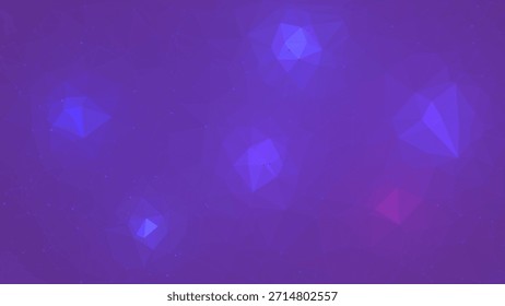 Ein abstrakter, ruhiger digitaler Raum, gefüllt mit sanften violetten und lila Farbtönen. Polygonale Formen schweben in der Tiefe und erzeugen ein Gefühl kosmischer Stille und Zeitlupe.